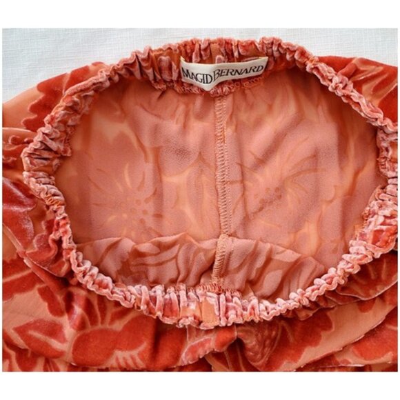 Magid Bernard Peach Silk 2-Pc Velvet Burnout Floral Vintage Chic Loungewear Sz S - Picture 13 of 16